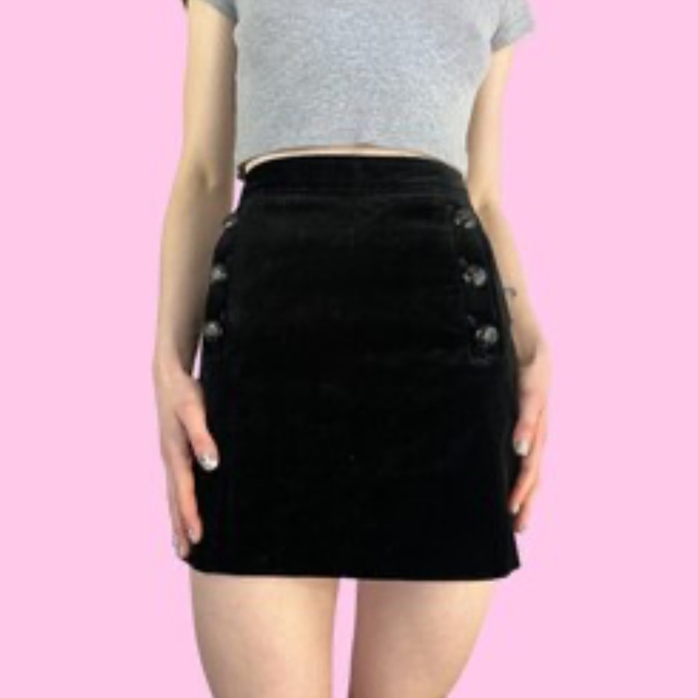 Banana Republic Black Velvet Button Mini Skirt | Size 4